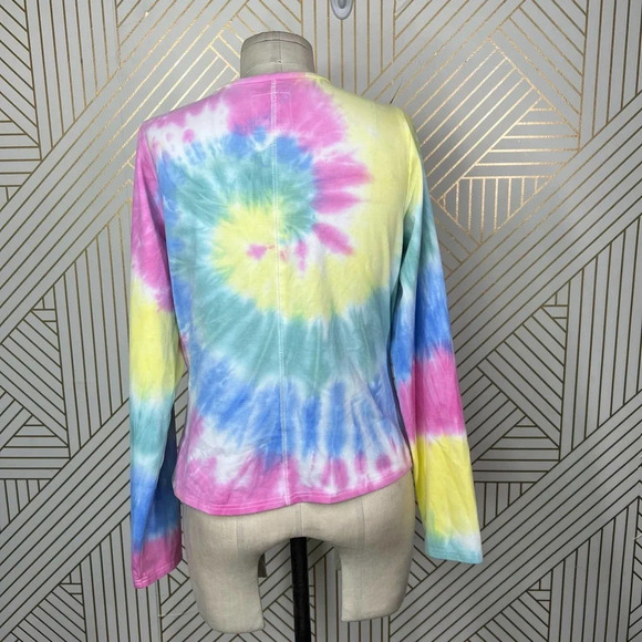 CHASER Long Sleeve Ballet Wrap Top In Tie Dye Pink Yellow Size Large - Picture 7 of 12